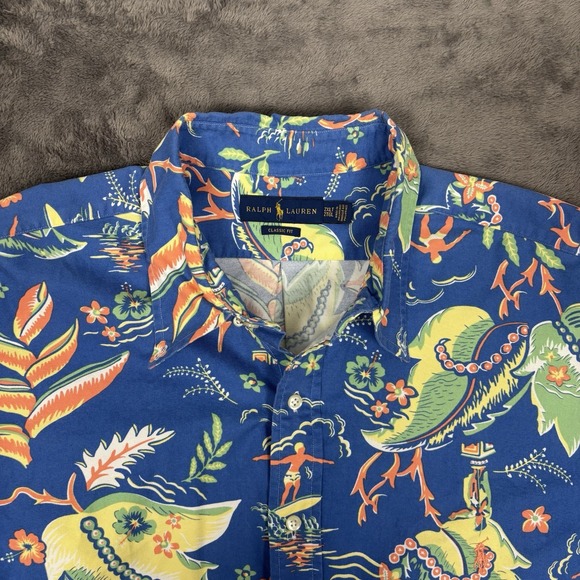 Ralph Lauren Hawaiian Button Down Shirt Men's 2XLT Blue Tropical Surfer Vacation - Picture 3 of 8
